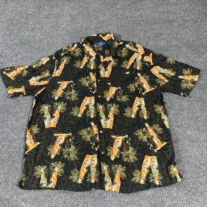 VTG‎ Puritan Shirt Mens 2XL Black Button Up Shirt Hawaiian Beer Fish Golf Retro